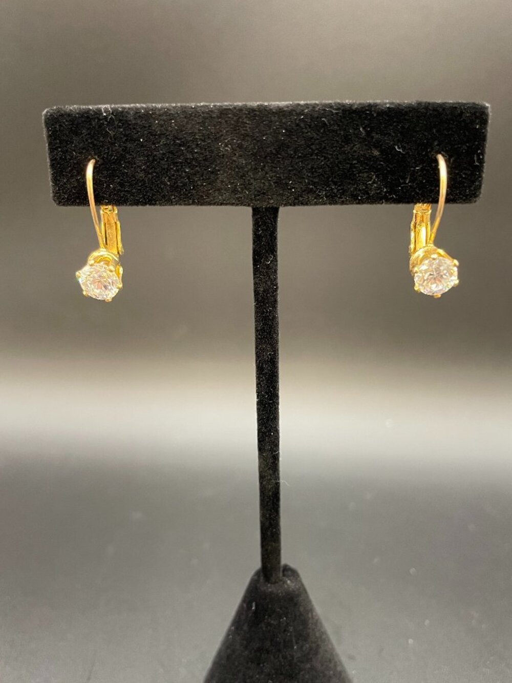 Gold Plated Prong Setting CZ Drop Earrings